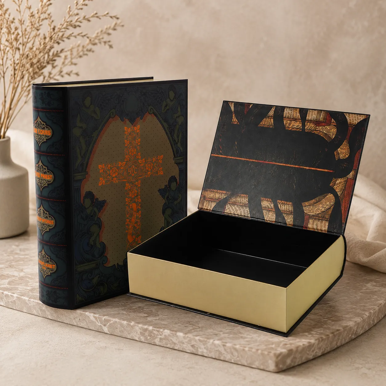 Custom Bible-style faux book rigid gift box with magnetic close
