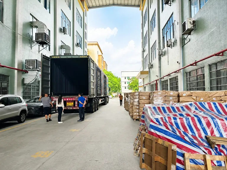 Export loading area with packaged goods ready for container delivery
