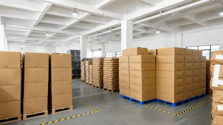 Finished custom packaging cartons stored before shipment