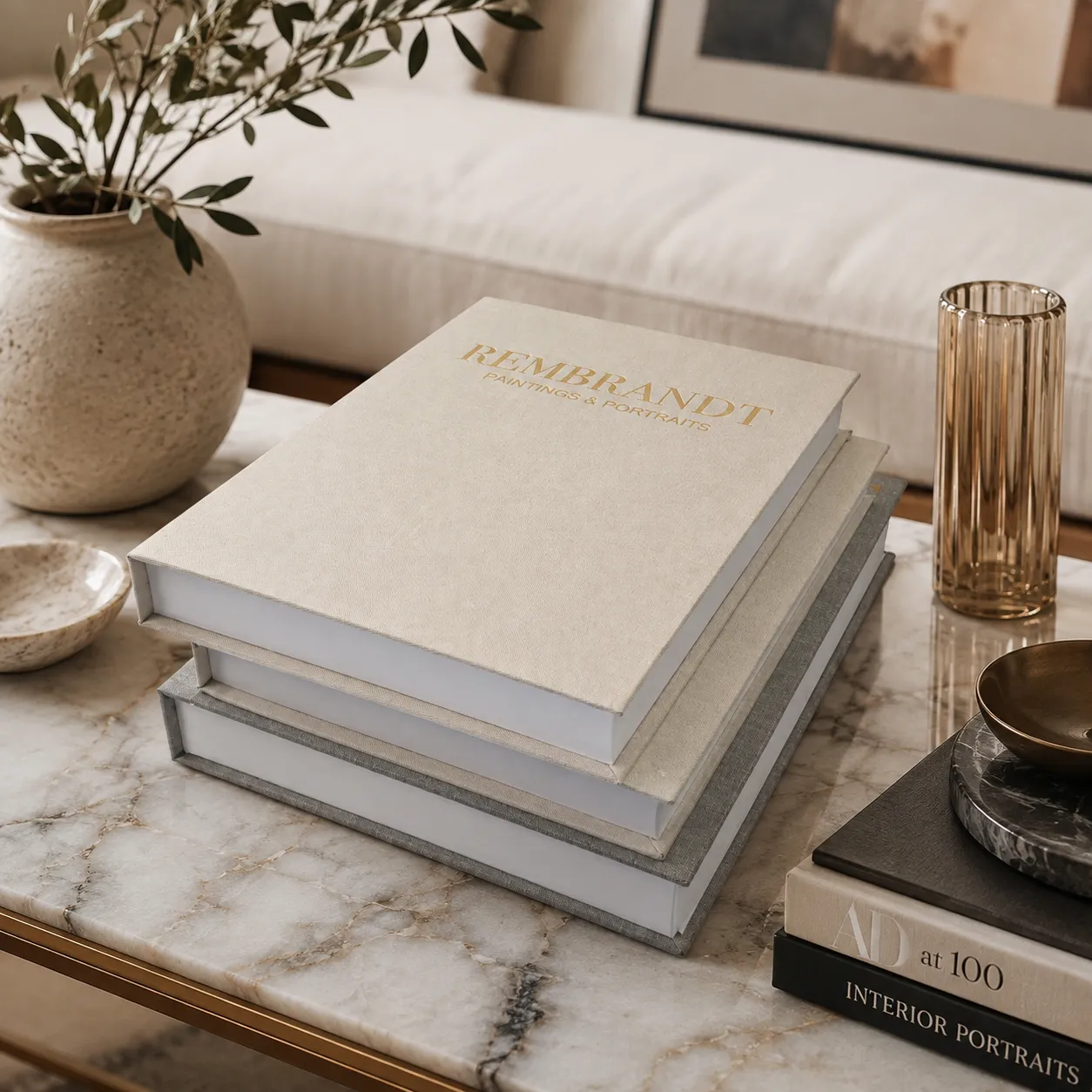 Linen fabric faux book storage boxes for decorative home storage
